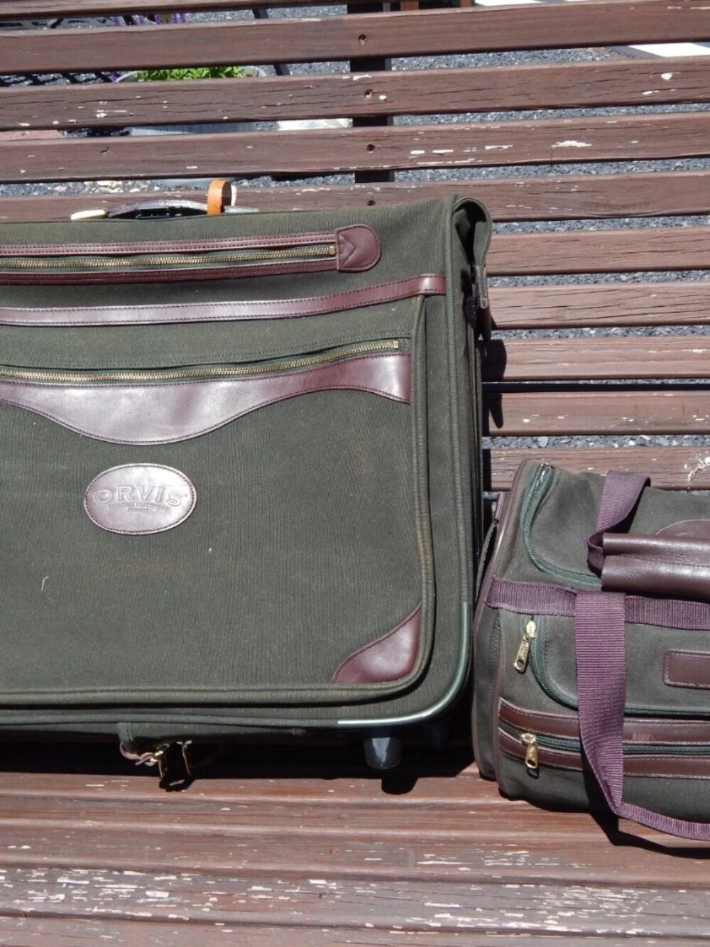 ORVIS BATTENKILL Canvas/Leather Suitcases Carry On Garment Bag LUGGAGE Set *****